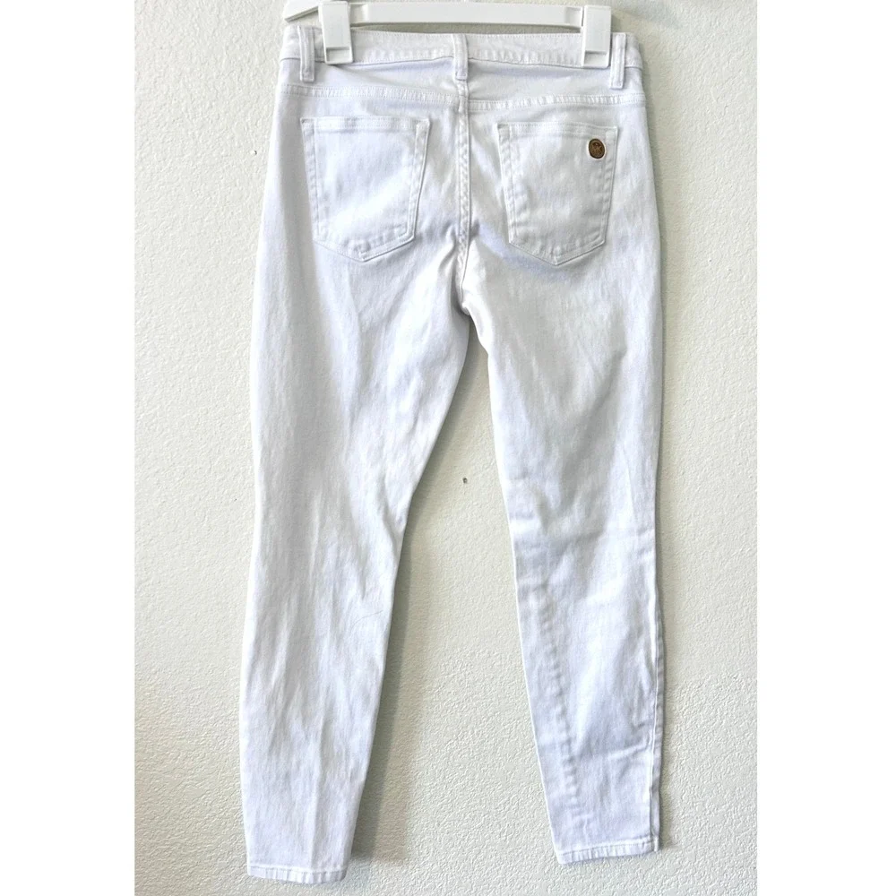 Michael Kors Izzy Skinny Jeans White Stretch Denim Pants Size 4 Gold Hardware